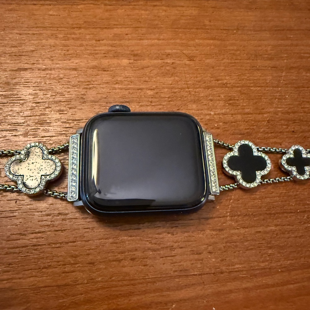 Black Smartwatch with Silver and Black Clover Band